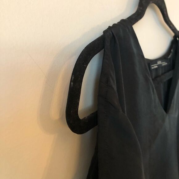 ALL Saints Camile Black Cold Shoulder Raw Hem Top - Picture 5 of 8